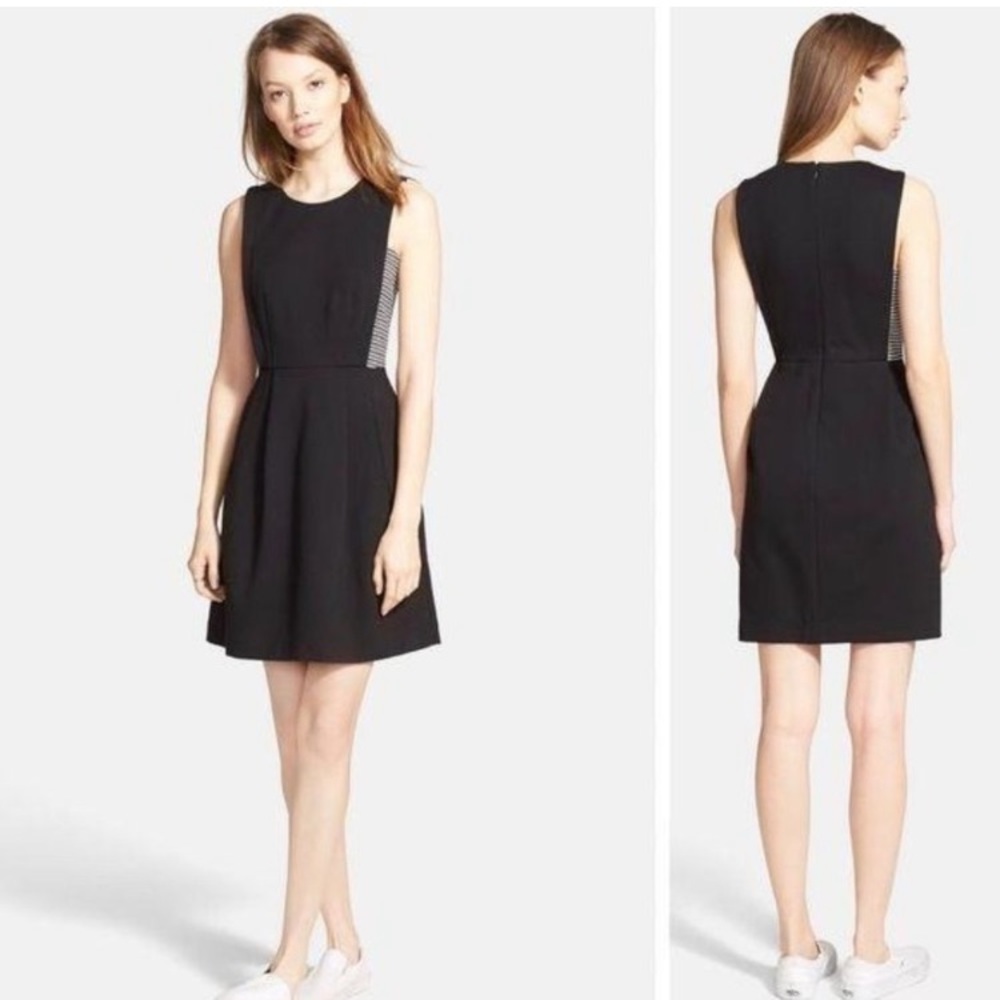 Madewell black and striped fit and flare dress